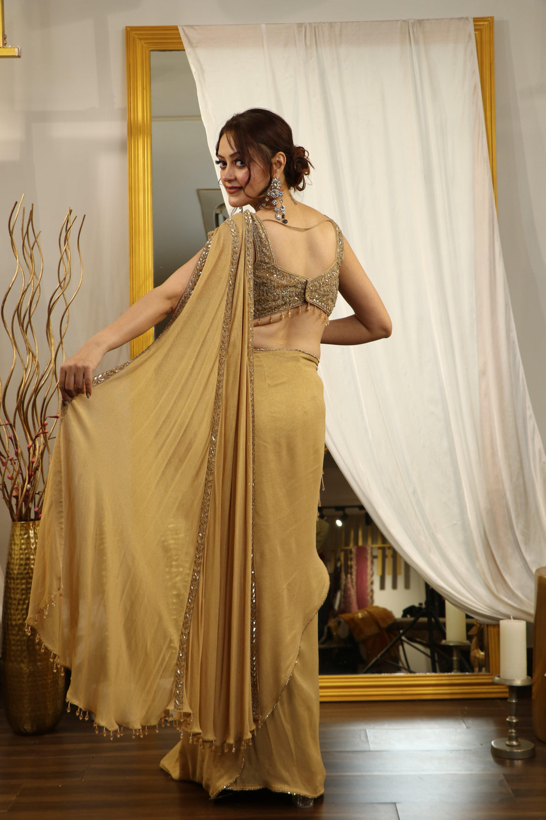 Golden drape saree