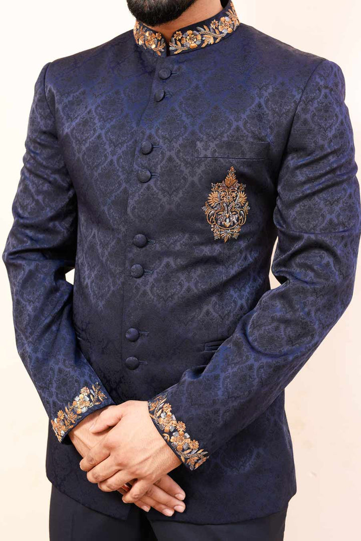 Blue Jodhpuri with Jaquard Fabric