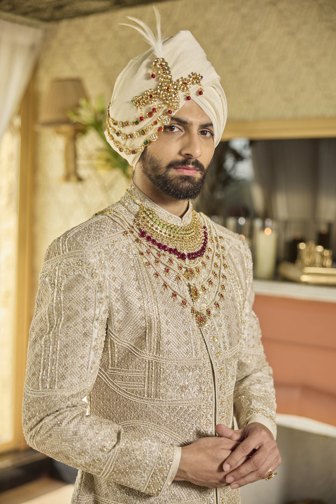 Men's Royal Raw Silk Sherwani Set with Intricate Handwork