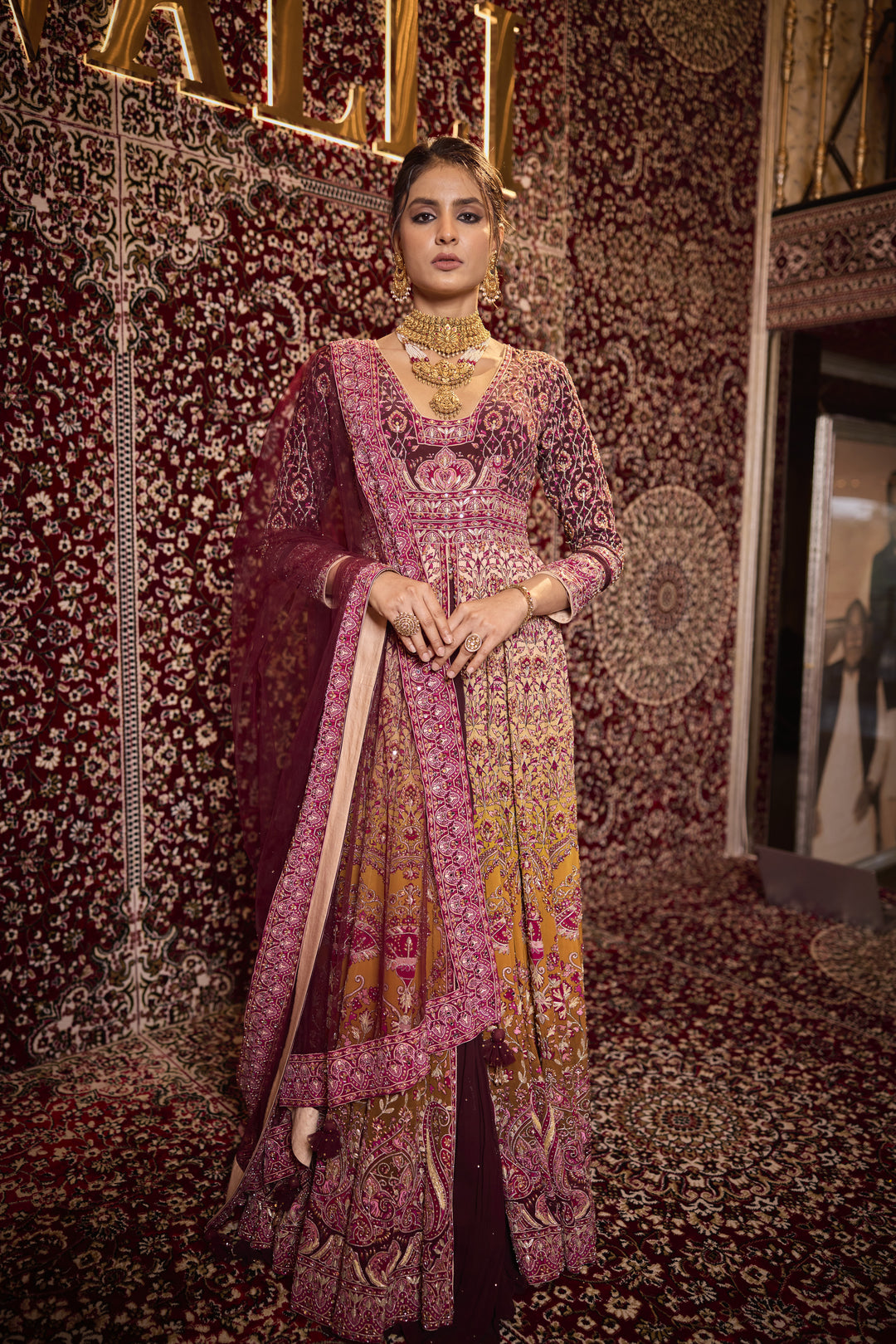 Elegant Maroon Anarkali Jacket Ensemble with Aari & Sequin Work