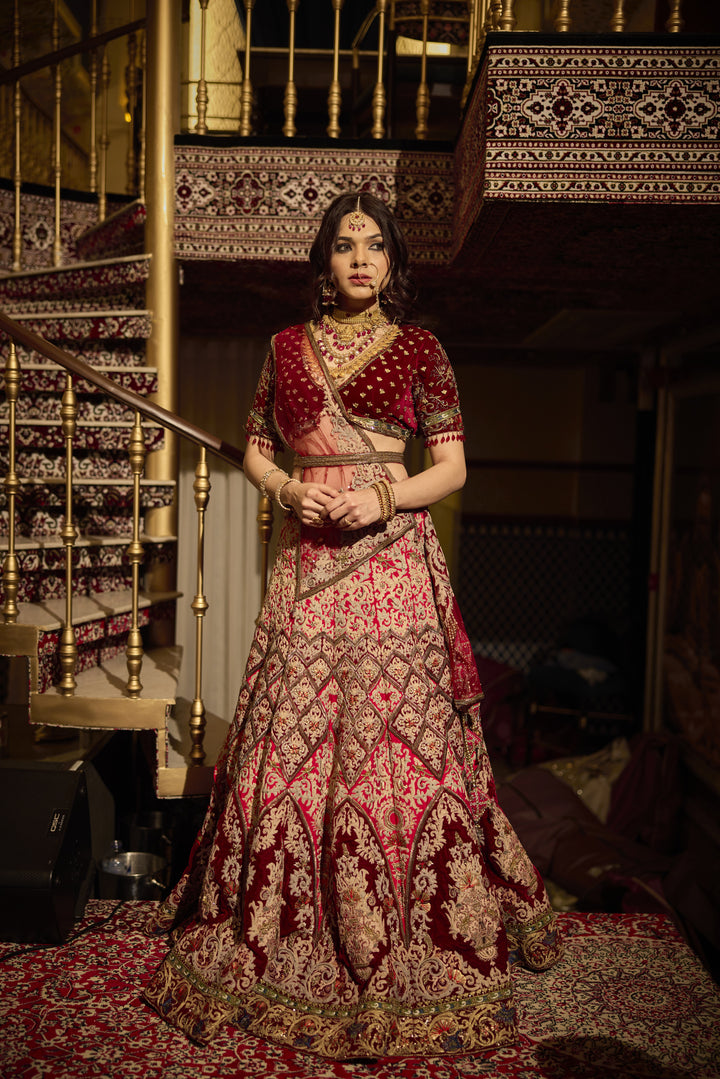 Majestic Maroon Silk Bridal Lehenga with Thread and Zardozi Embroidery