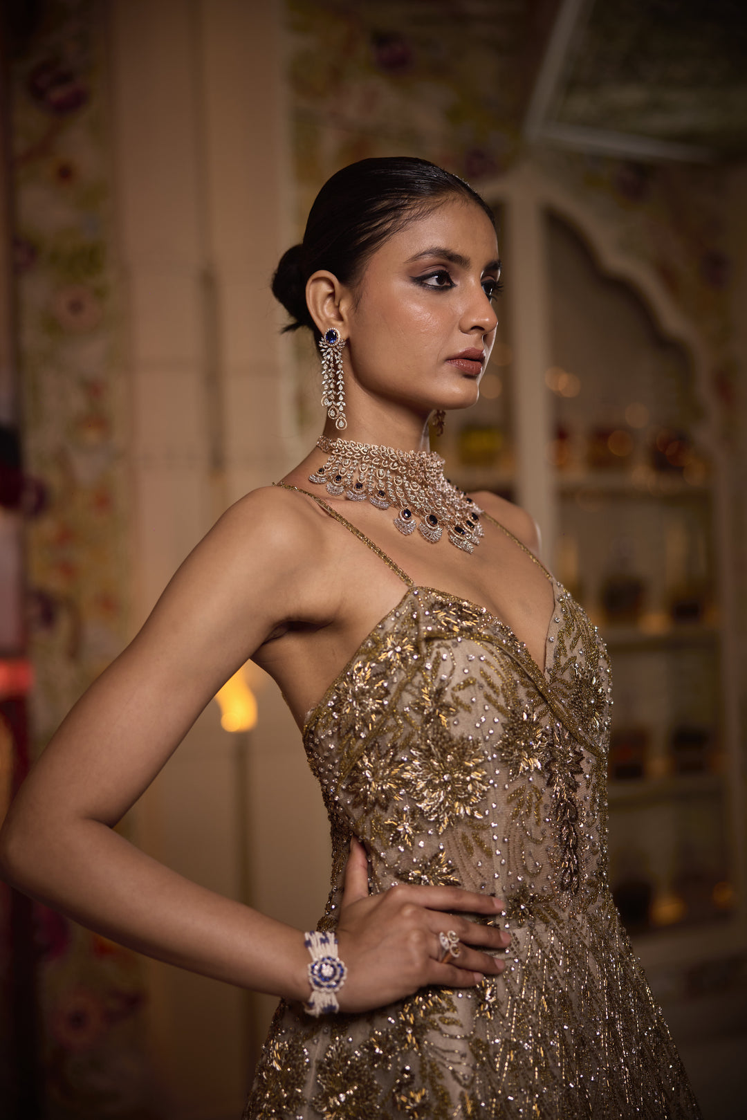 Luxurious Handcrafted Net Gown with Exquisite Cutdana & Sequins Embroidery