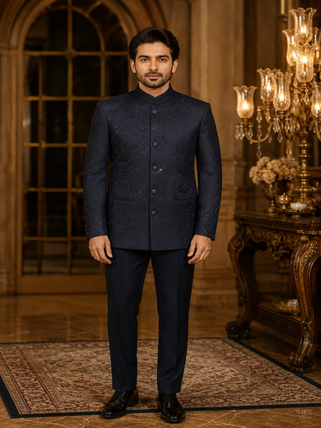 Midnight Textured Bandhgala Suit