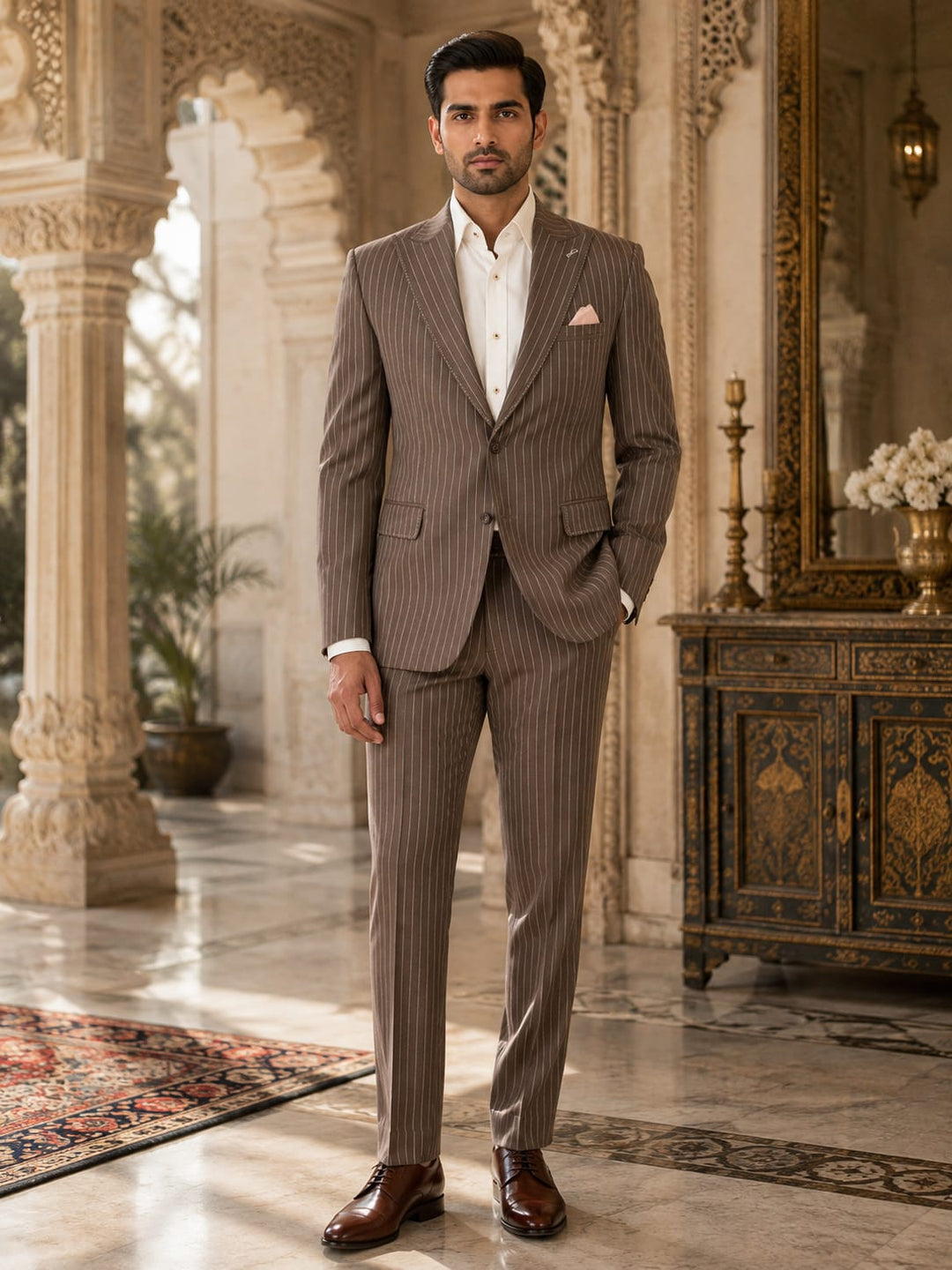 Mocha Brown Pinstripe Classic Suit