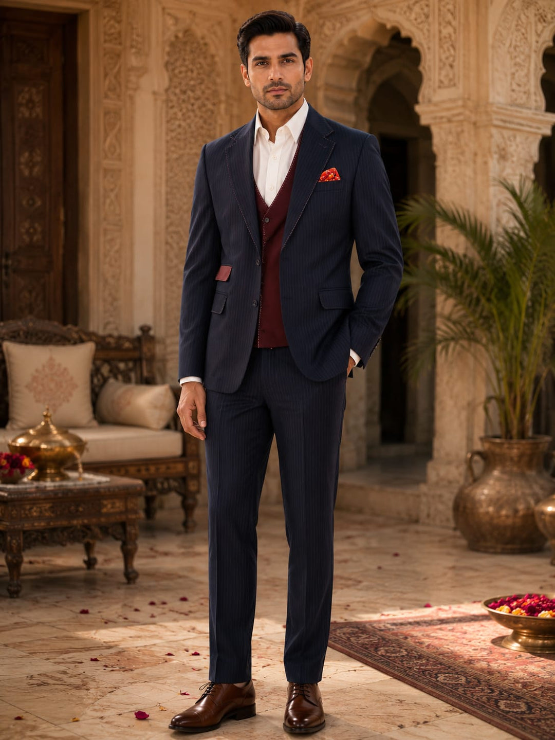 Midnight Navy Pinstripe Three-Piece Suit