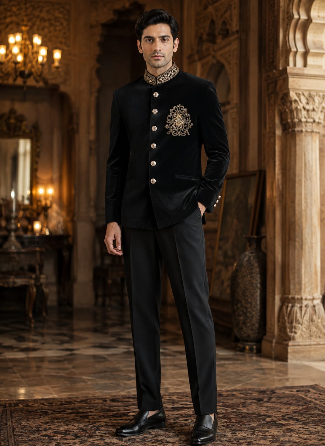 Noir Velvet Regal Bandhgala