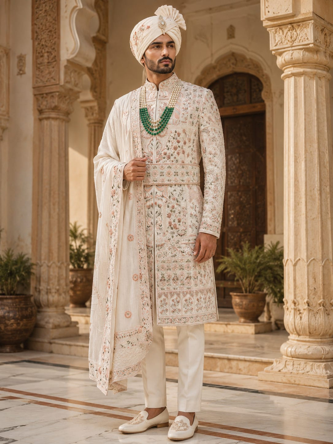 Ivory Garden Jaal Embroidered Sherwani