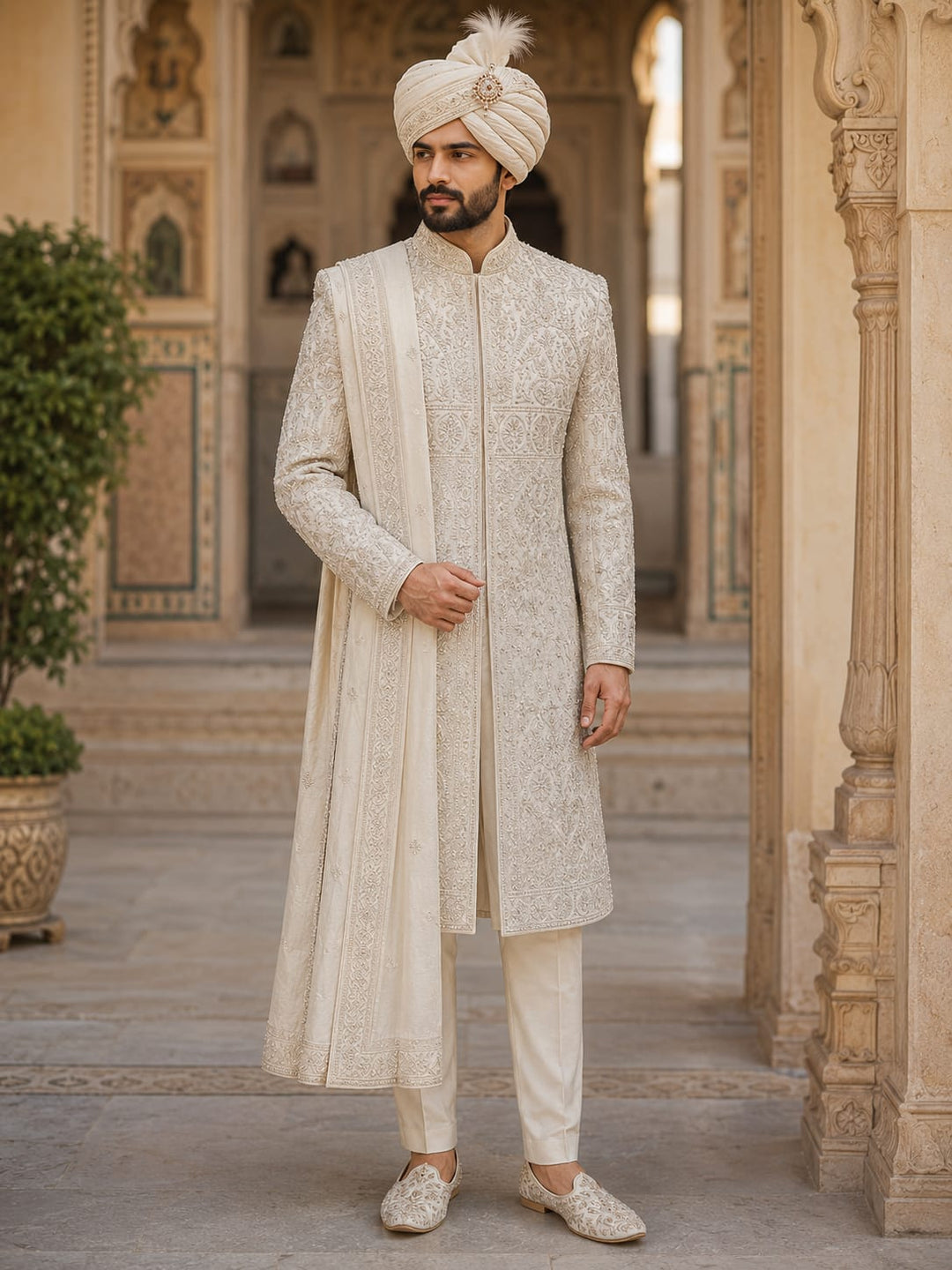 Ivory Heritage Embroidered Sherwani