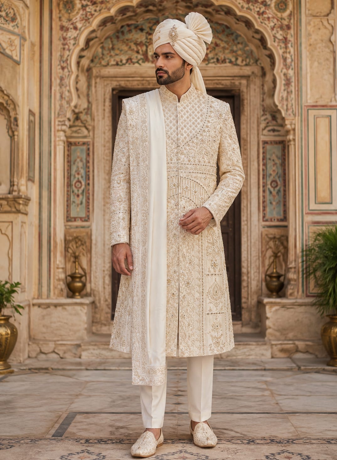 Ivory Heritage Embroidered Sherwani