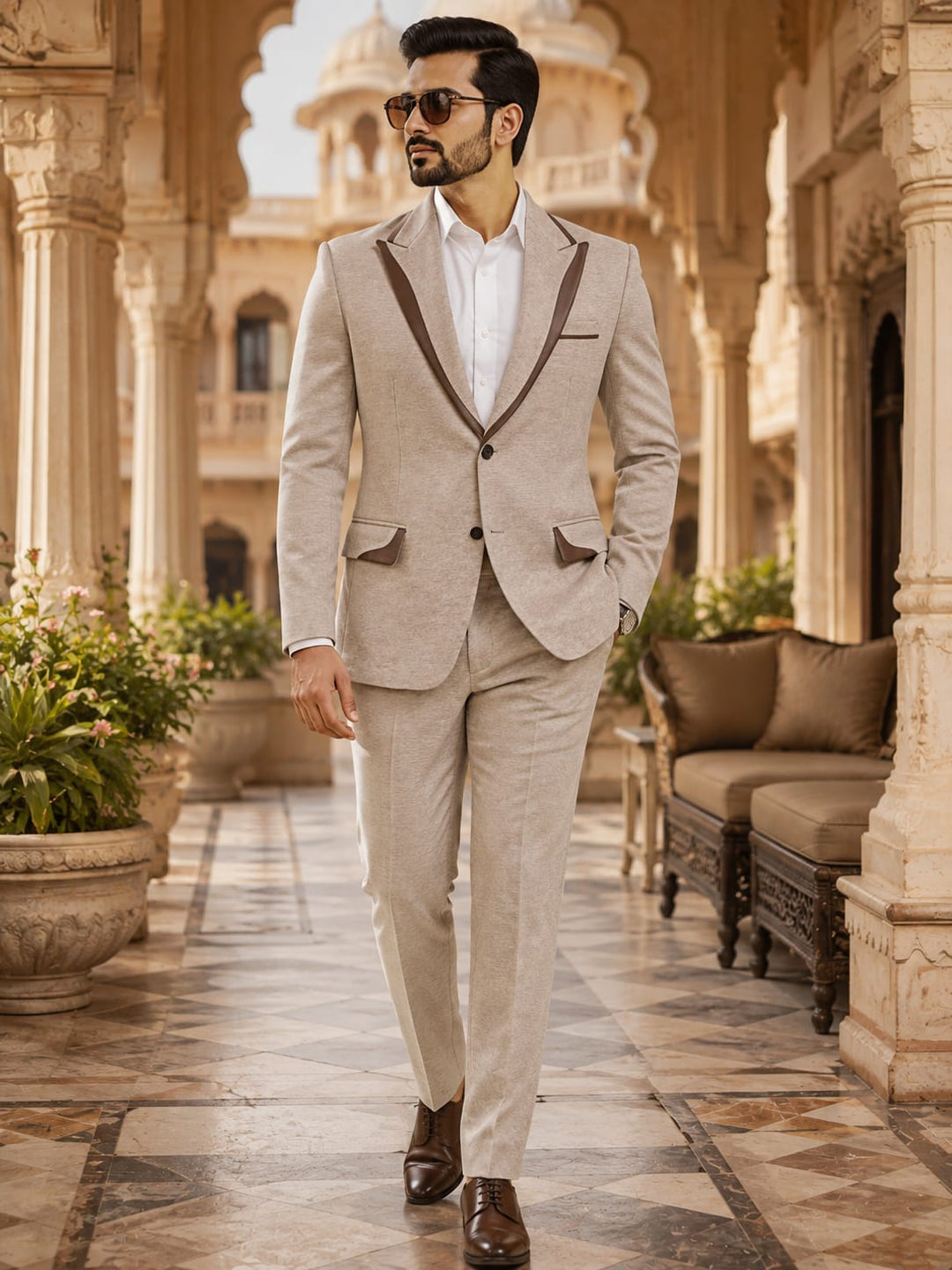 Ivory Contrast-Lapel Blazer Jacket