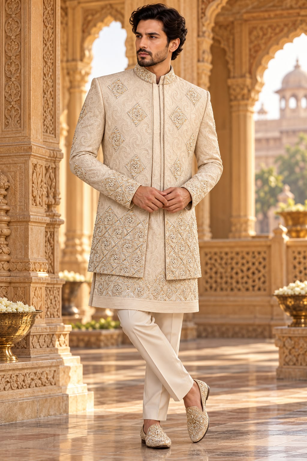 Ivory Maharaja – Champagne Gold Embroidered INDO WESTERN