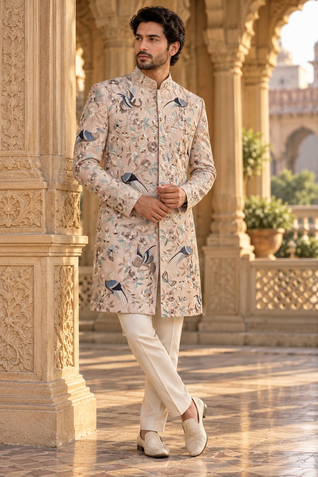Blush Ivory Bird Embroidered INDO WESTERN