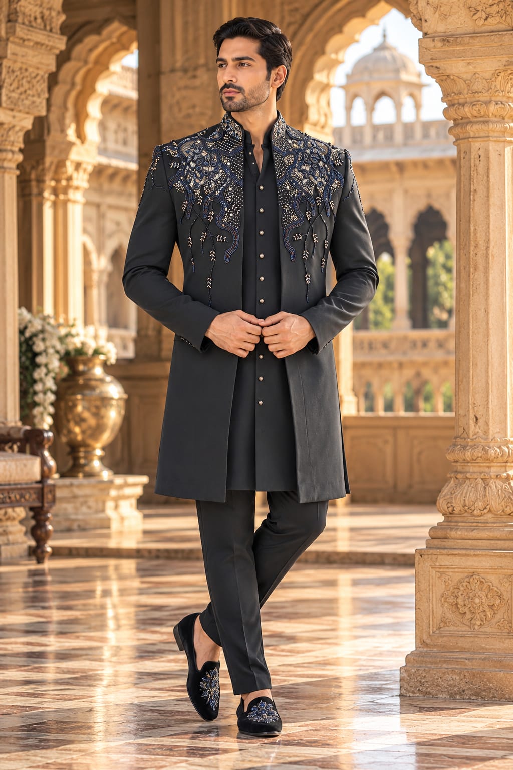 Noir Royale – Blue and Metallic Embroidered Indo-Western
