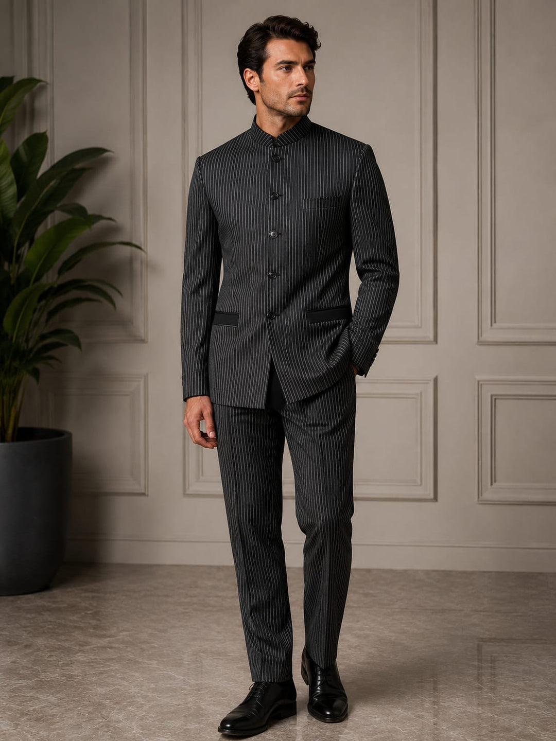 Midnight Pinstripe Bandhgala