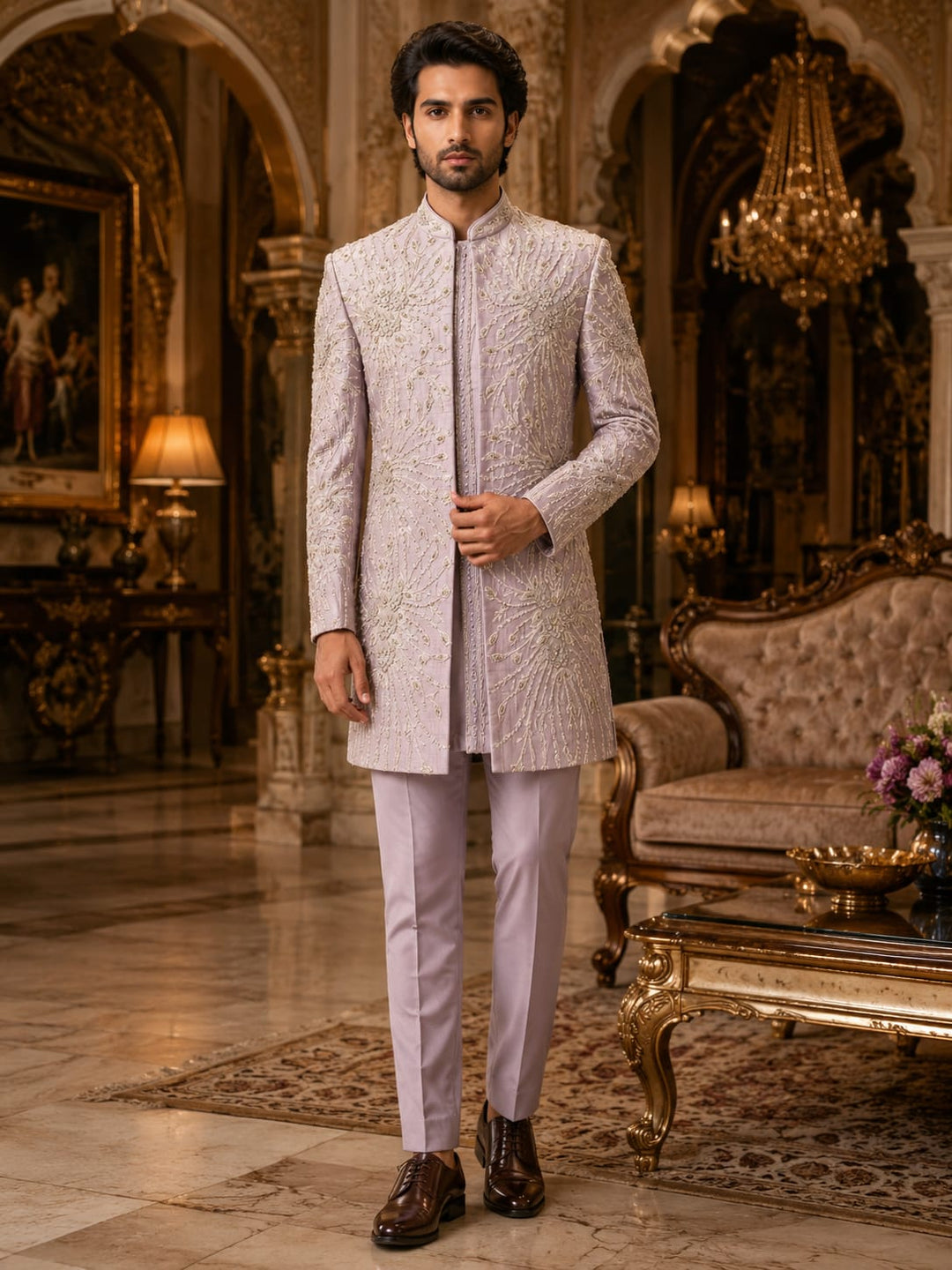 Lavender Floral Embroidered Indo-Western