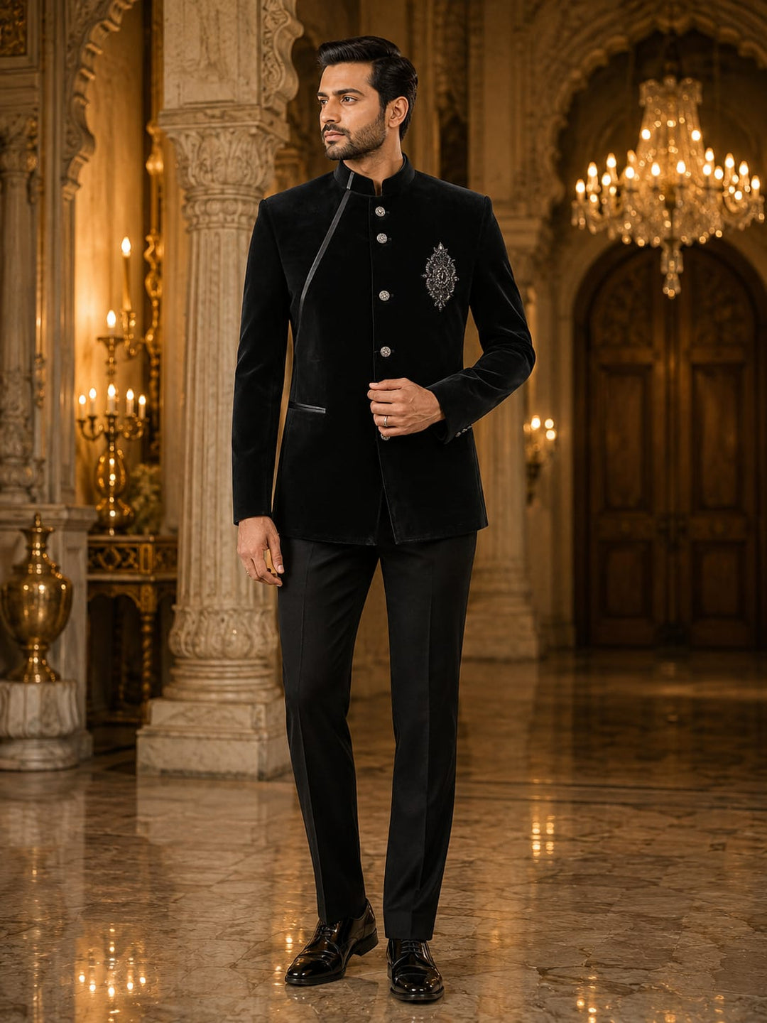 Midnight Luxe Velvet Bandhgala