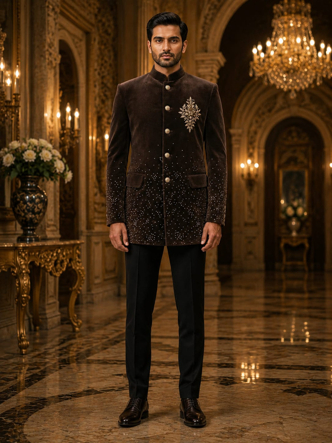 Midnight Crystal Embellished Bandhgala Jacket
