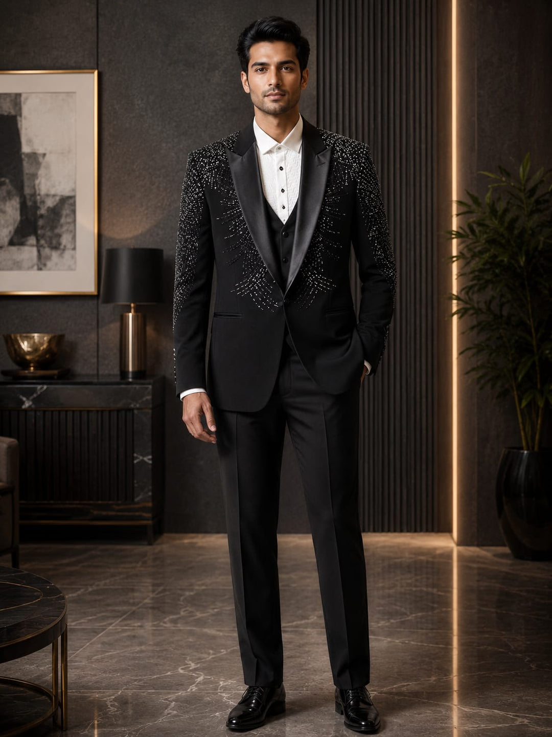 Midnight Crystal Embellished Tuxedo Set