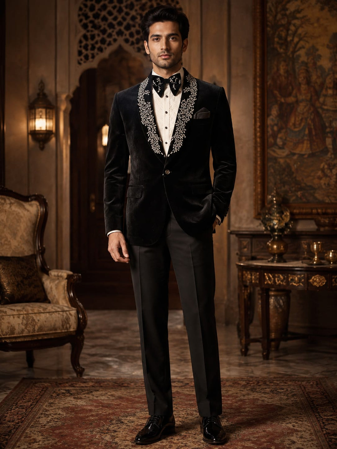Midnight Velvet Embellished Tuxedo Set
