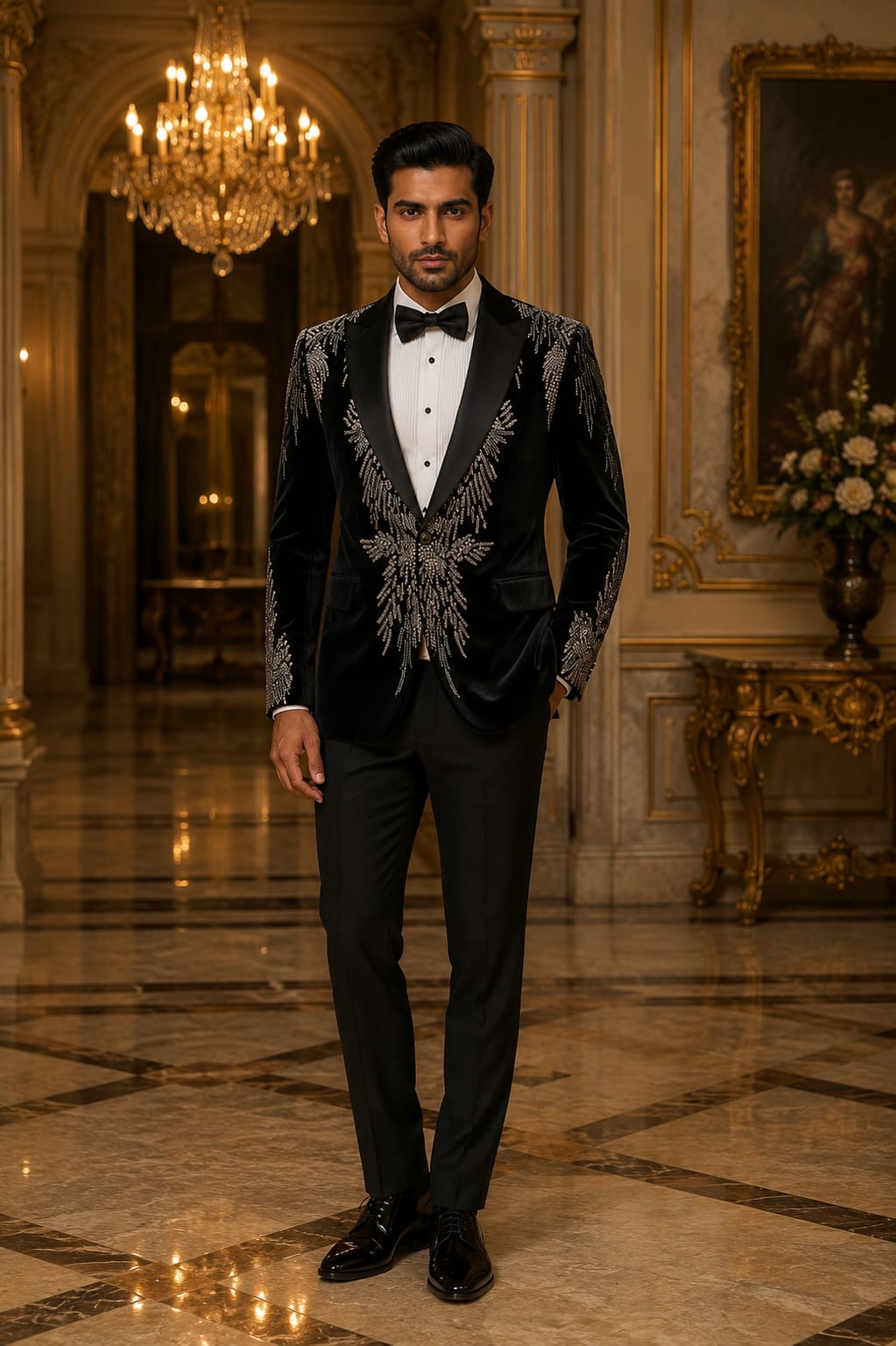 Midnight Embellished Velvet Tuxedo Set