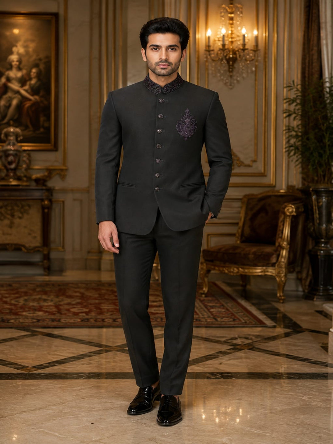 Midnight Embroidered Bandhgala