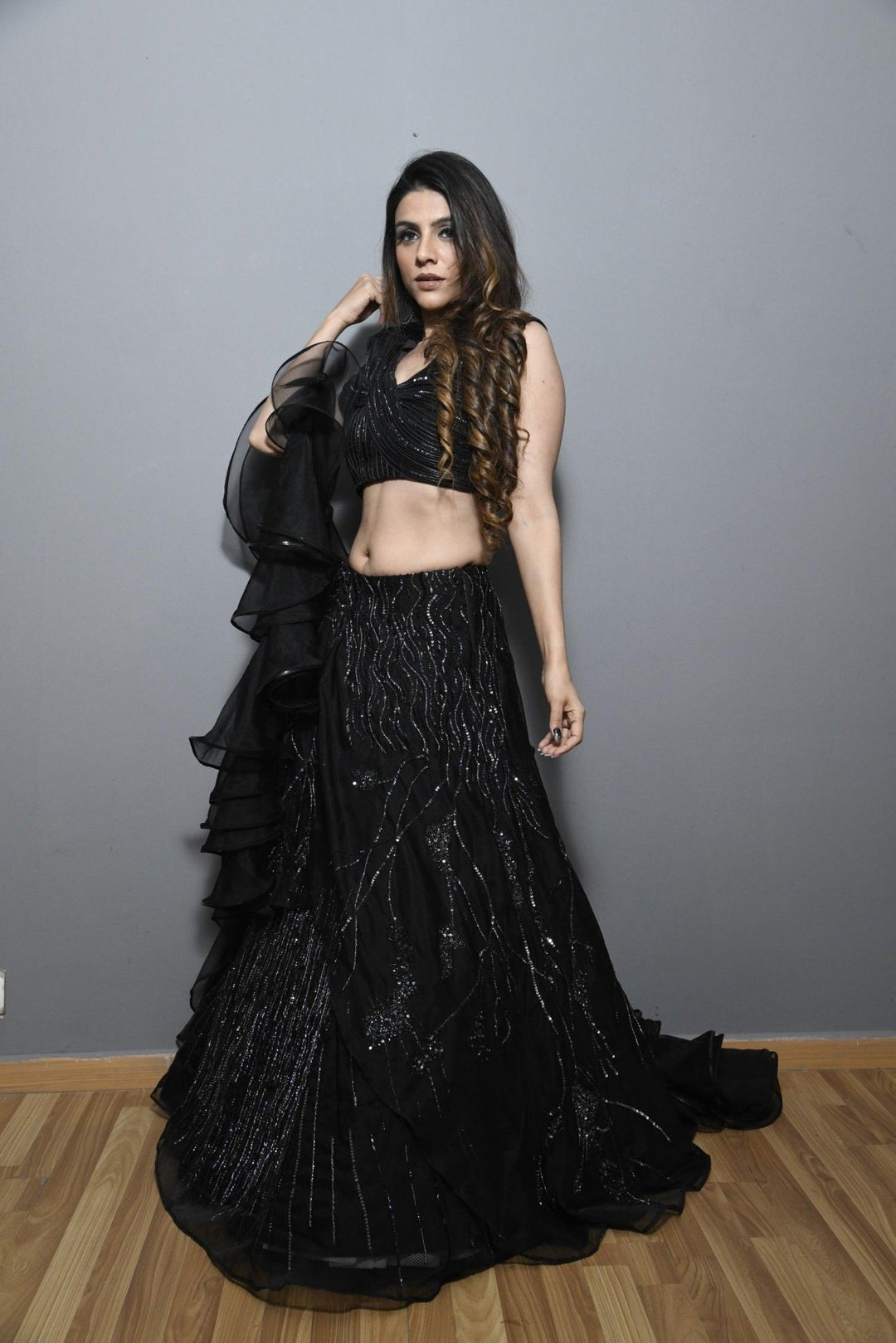 Black cutdana thread lehenga - Study by Janak