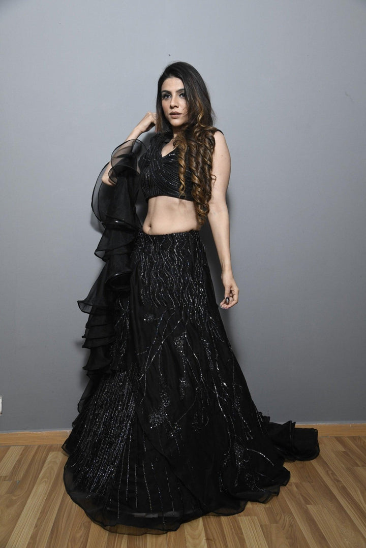 Black cutdana thread lehenga - Study by Janak