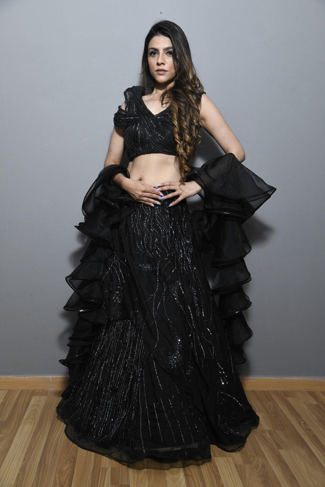 Black cutdana thread lehenga - Study by Janak