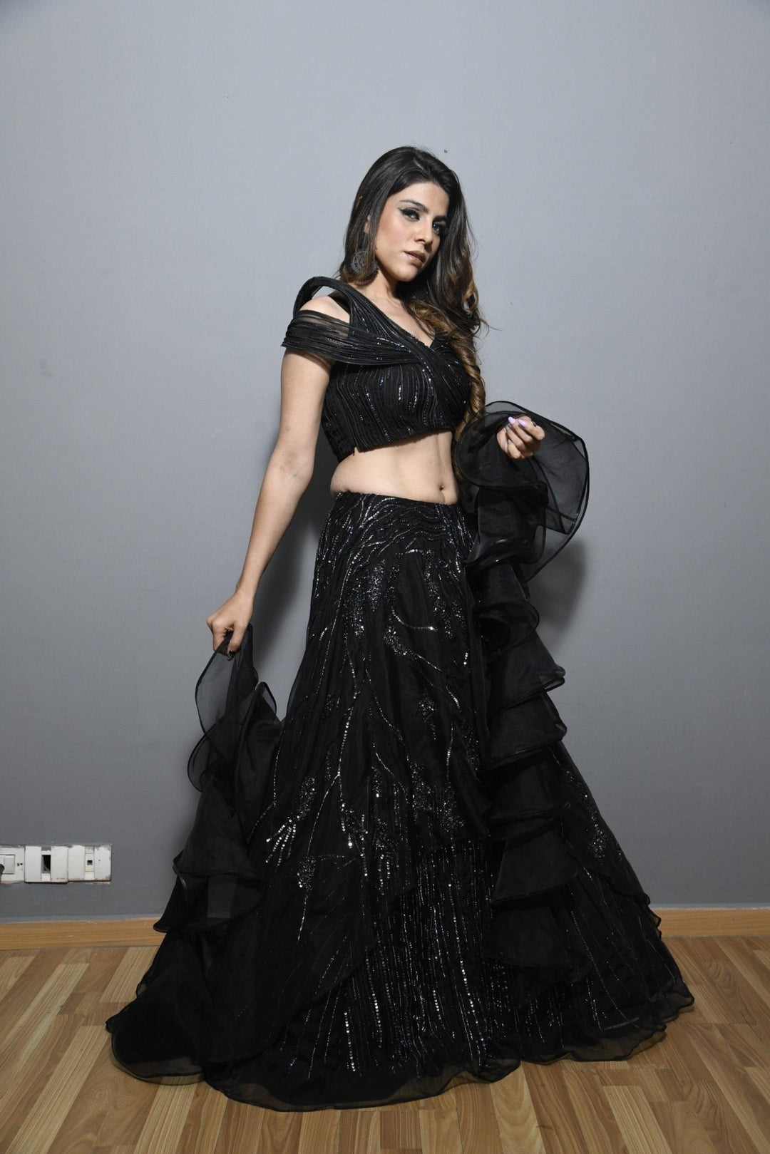 Black cutdana thread lehenga - Study by Janak