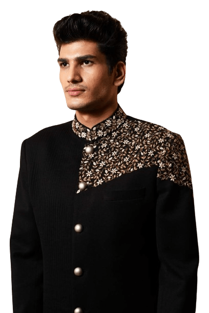 Black Jodhpuri Coat Pintex - Study by Janak